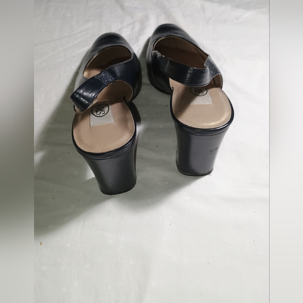 Vintage SRO Navy Blue Sling Back Heels Size 9N Leather Pocono - Picture 4 of 13